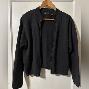 JEANNE PIERRE Vintage 100% Cotton Charcoal full  Zip-Up Sweater Size M